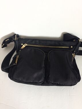 Black Women's Crossbody Bag with Gold Hardware